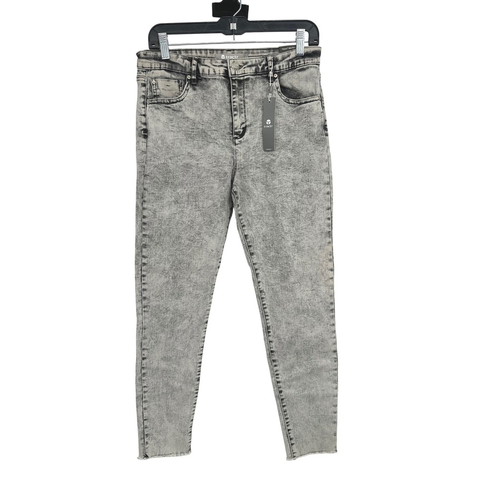 Tractr Jeans Women 8/29 Gray Acid Wash Diane Mid Rise Slim Raw Hem NWT